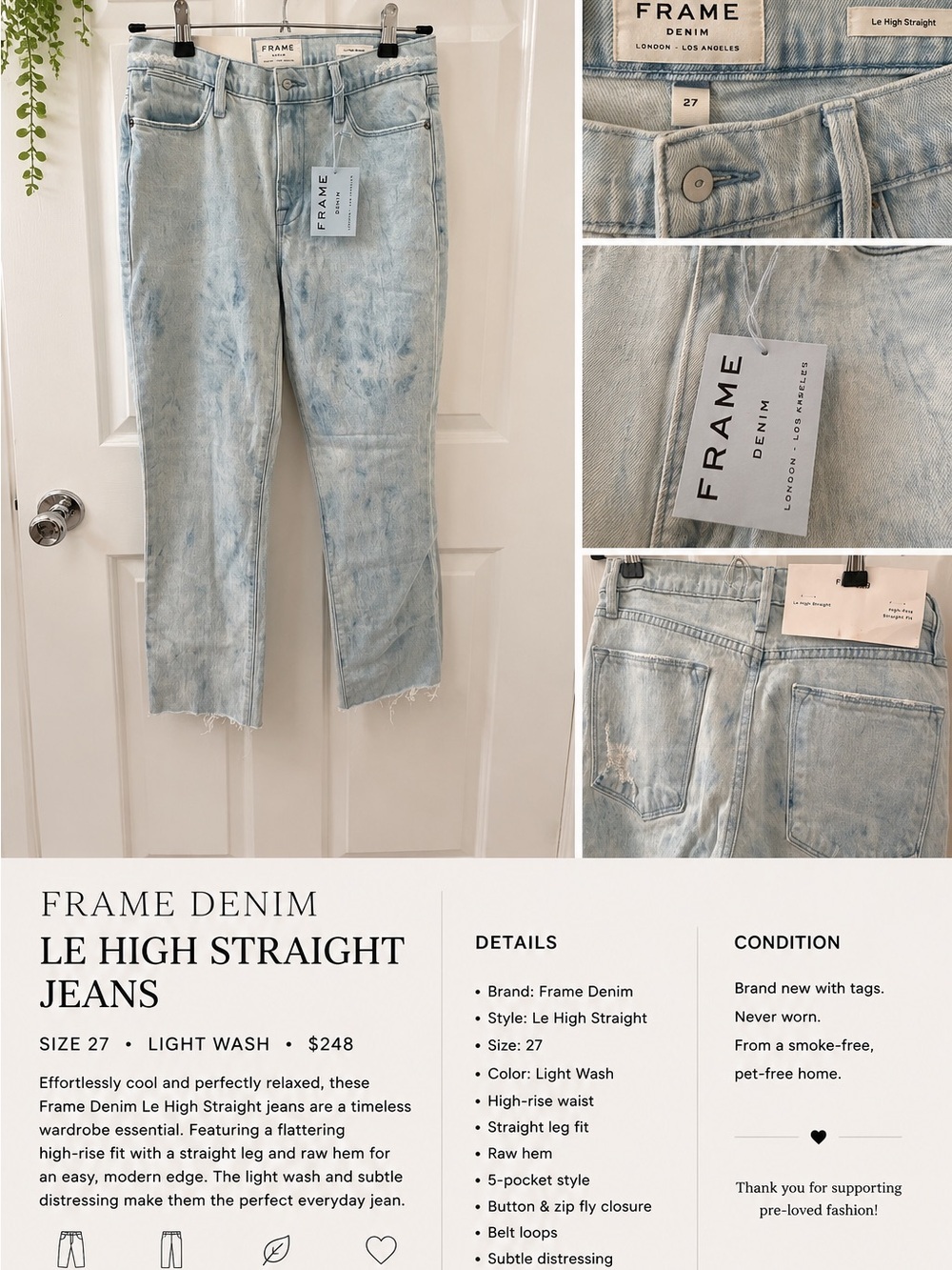 FRAME Denim Le High Straight Jeans — Light Blue Wash - Picture 6 of 6